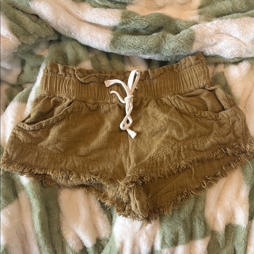 Urban Outfitters BDG Olive Frankie Raw Drawstring Elastic Micro Short - Size S
